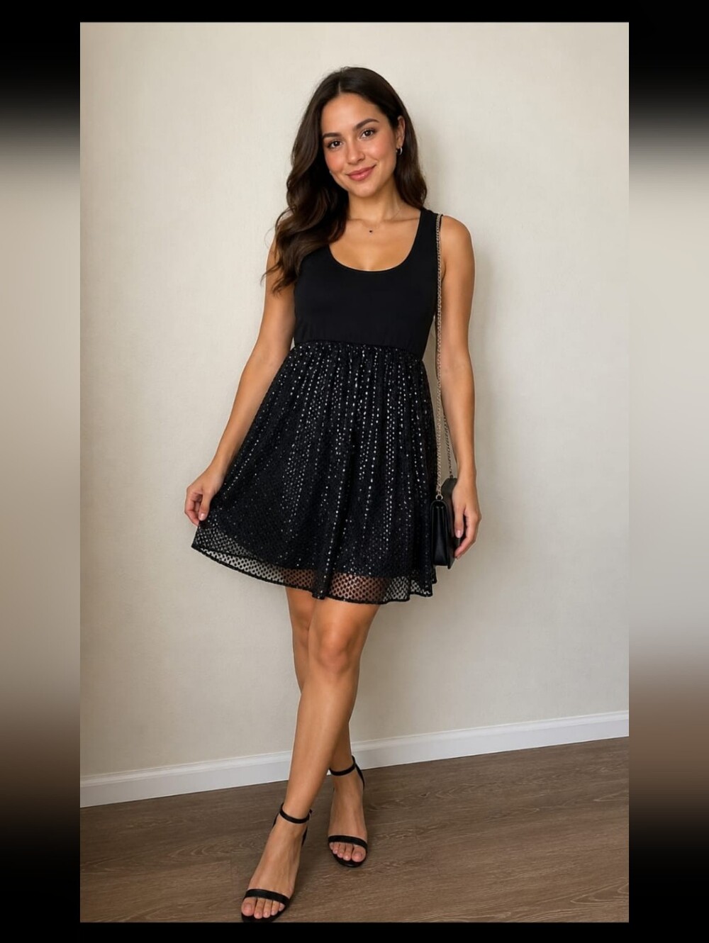 Alice + Olivia Checkerd Sequin Black Scoop Neck Tank Dress  Size M/L